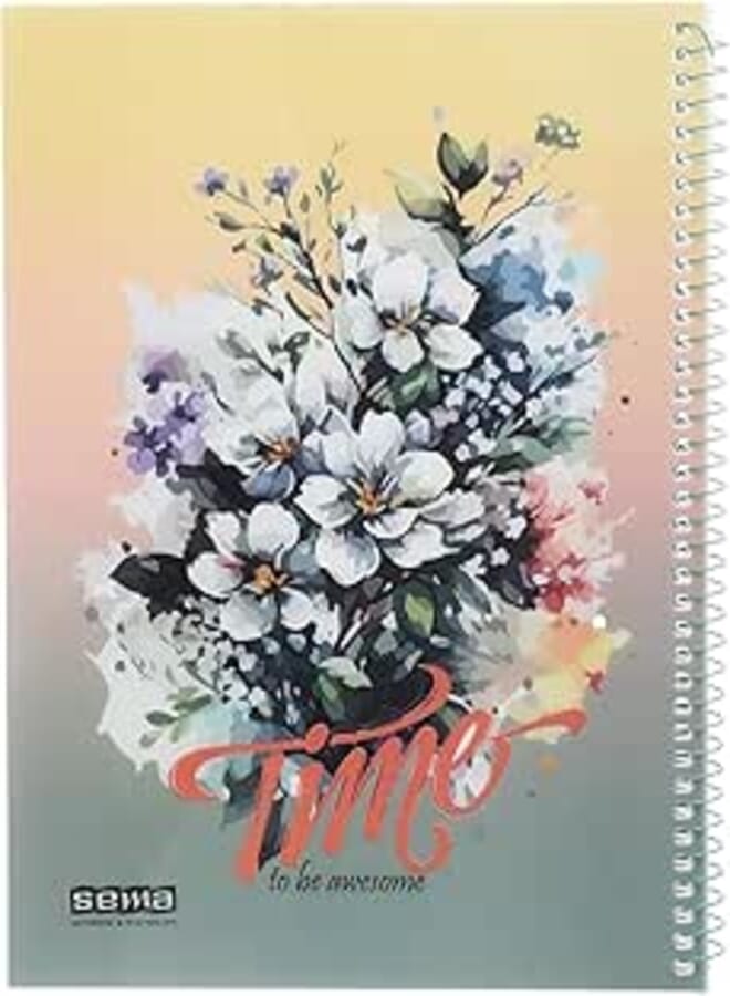 Sema 90-Sheet Spiral Notebook: Elegant Plastic Cover, Ruled, 27x20 cm, Ideal for Students and Professionals in Multicolor